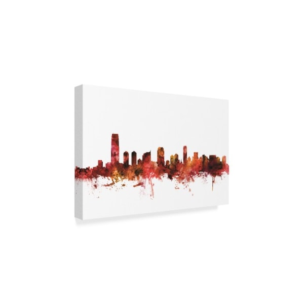 Michael Tompsett 'Jersey City New Jersey Skyline Red' Canvas Art,16x24